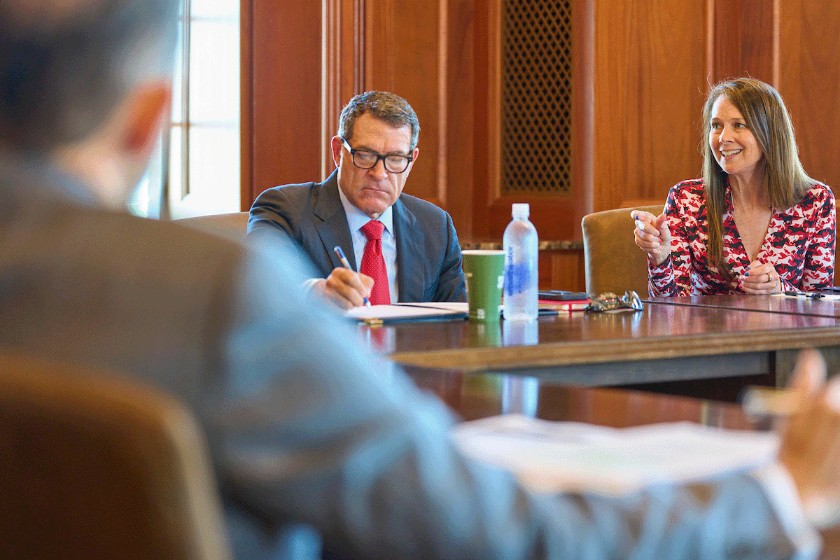 Rep. Green and Director Easterly discussing cybersecurity workforce development at Vanderbilt (Harrison McClary/Vanderbilt University)