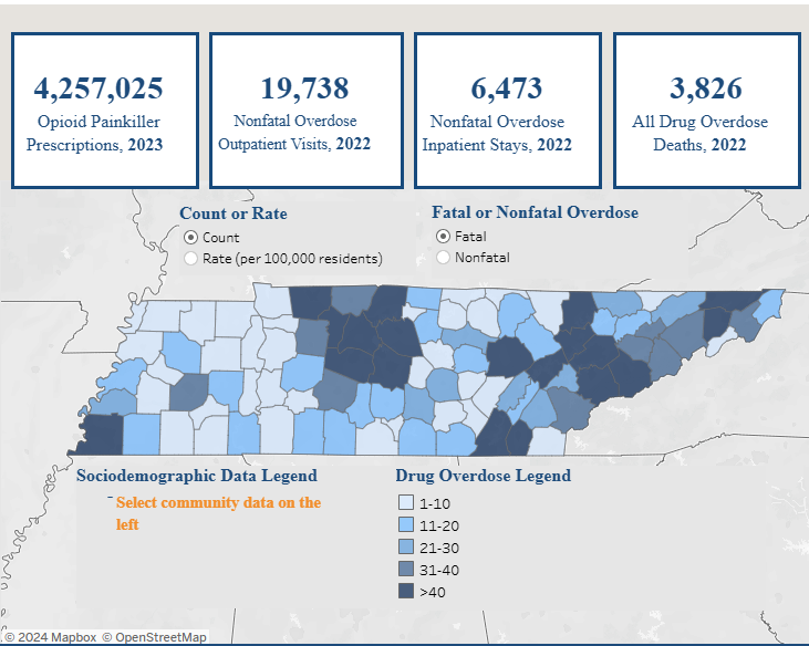 County map of drug overdoses in Tennessee (Tennessee Bureau of Investigation)