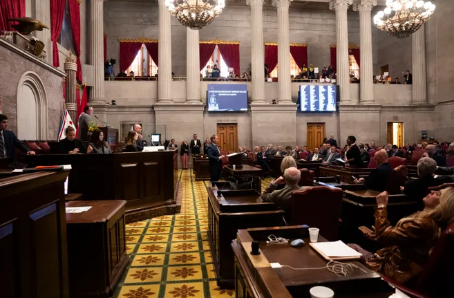 Rep. William Lamberth, R- Portland, speaks during the first day of Special Session at Tennessee State Capitol Building in Nashville , Tenn., Monday, Jan. 27, 2025. 