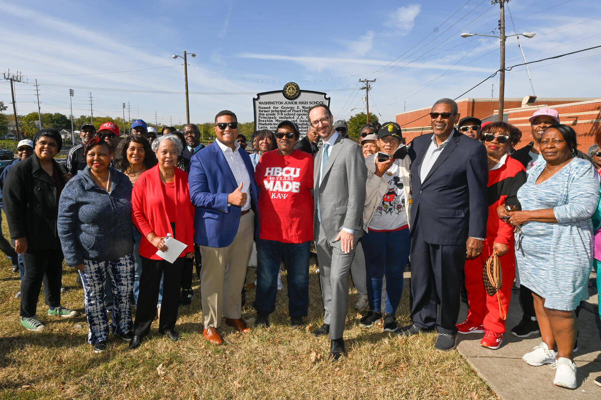 Historical marker unveiling and dedication ceremony at Pearl-Cohn Entertainment Magnet High School honoring Washington Junior High School.