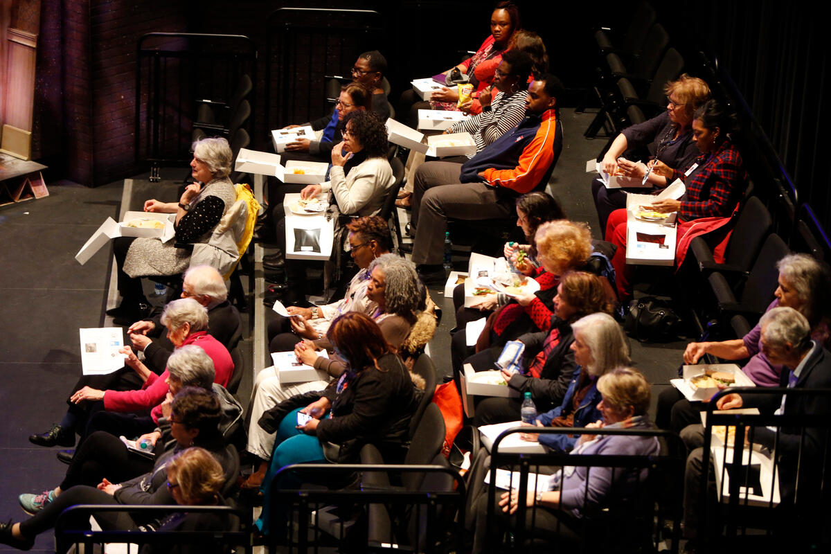 TPAC InsideOut attendees listen in on pre-show interviews with production cast members