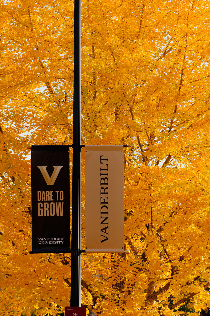 Vanderbilt and Dare to Grow signage with fall colors