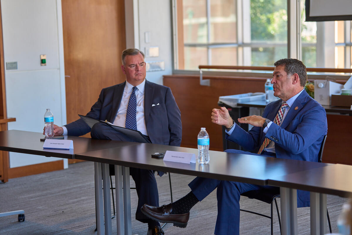 Congressman Mark Green visiting with Vanderbilt Vice Chancellor Nathan Green