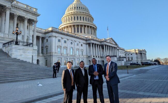 Left to right: Lin Li, Tennessee State University; Krish Roy, Vanderbilt University; Okenwa Okoli, University of Memphis; Matthew Mench, University of Tennessee-Knoxville stand in front of the Capitol