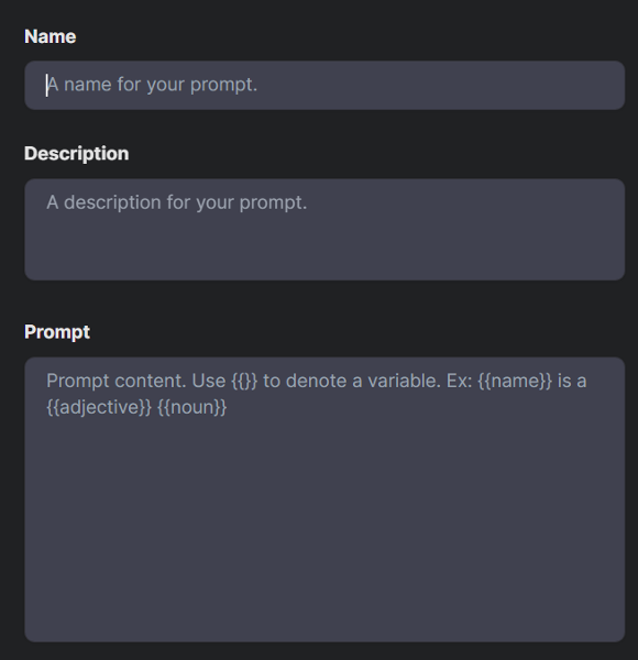 Screenshot of the prompt fields.