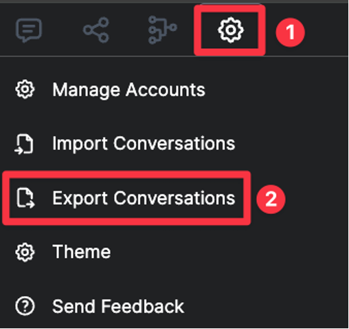 Screenshot of where export conversions button is.