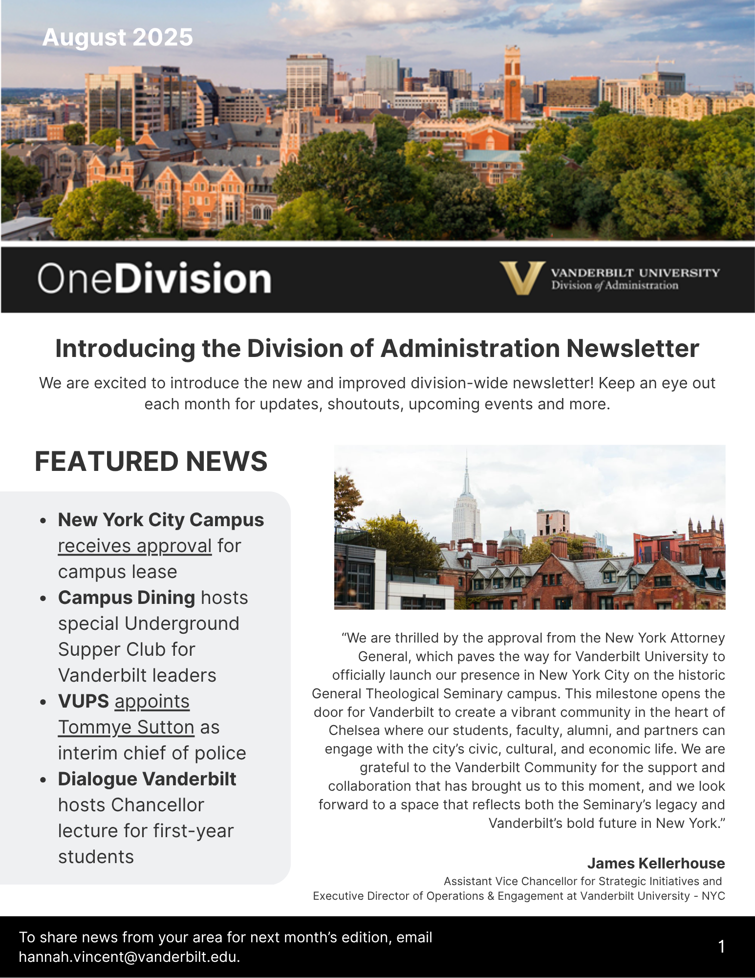 Pictured: The first page of the August 2025 OneDivision email newsletter