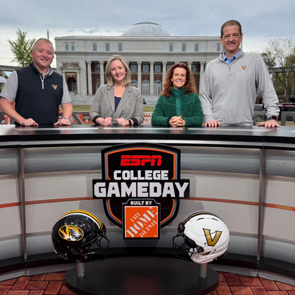Pictured: Vanderbilt Division of Administration leaders at the ESPN College GameDay desk.