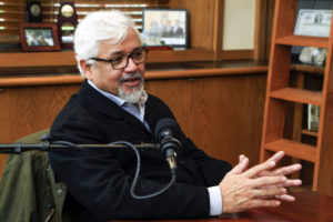 Acclaimed author Amitav Ghosh sat down with Chancellor Nicholas S. Zeppos for the latest installment of “The Zeppos Report.” (Vanderbilt University)
