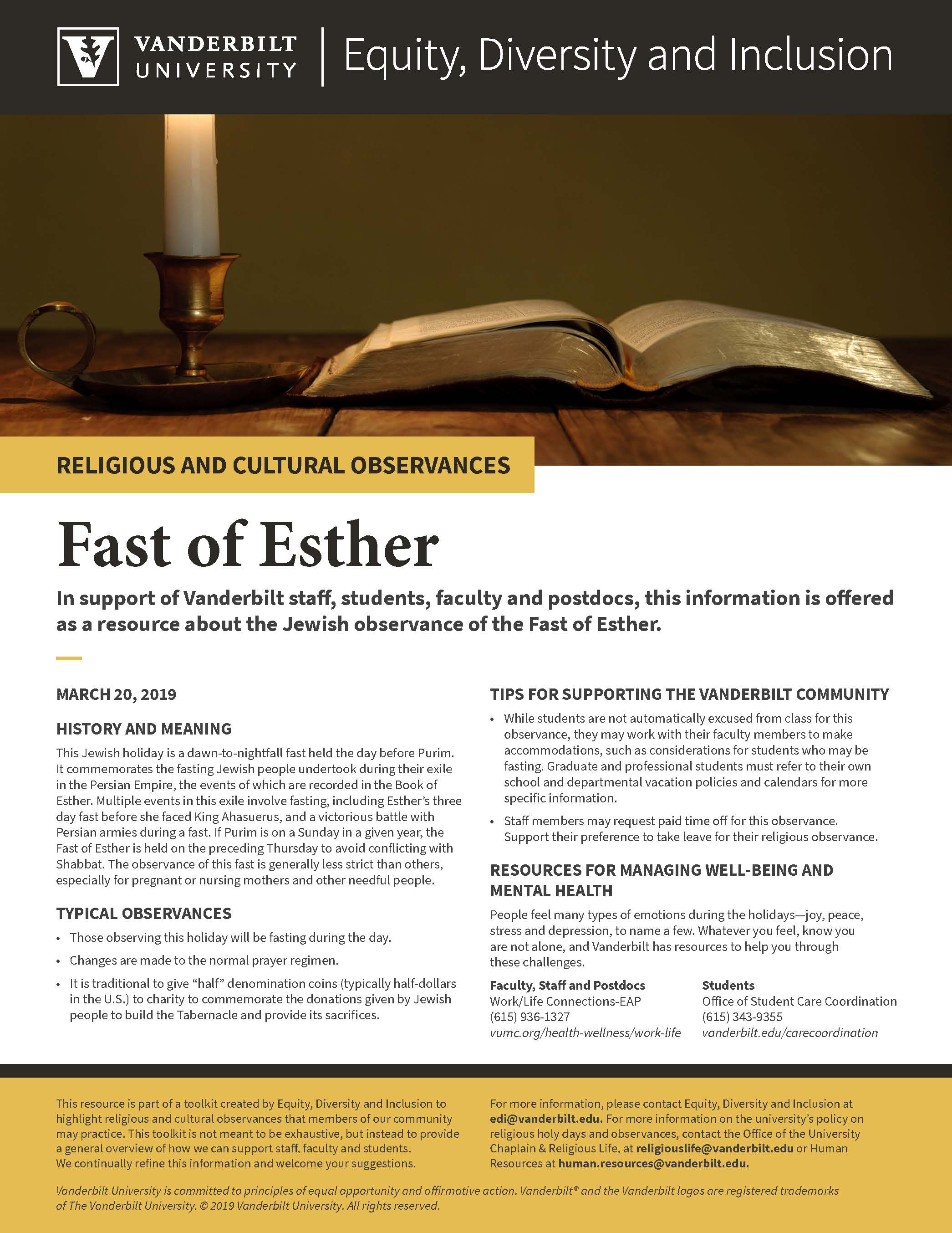 Fast of Esther Equity, Diversity and Inclusion Vanderbilt University