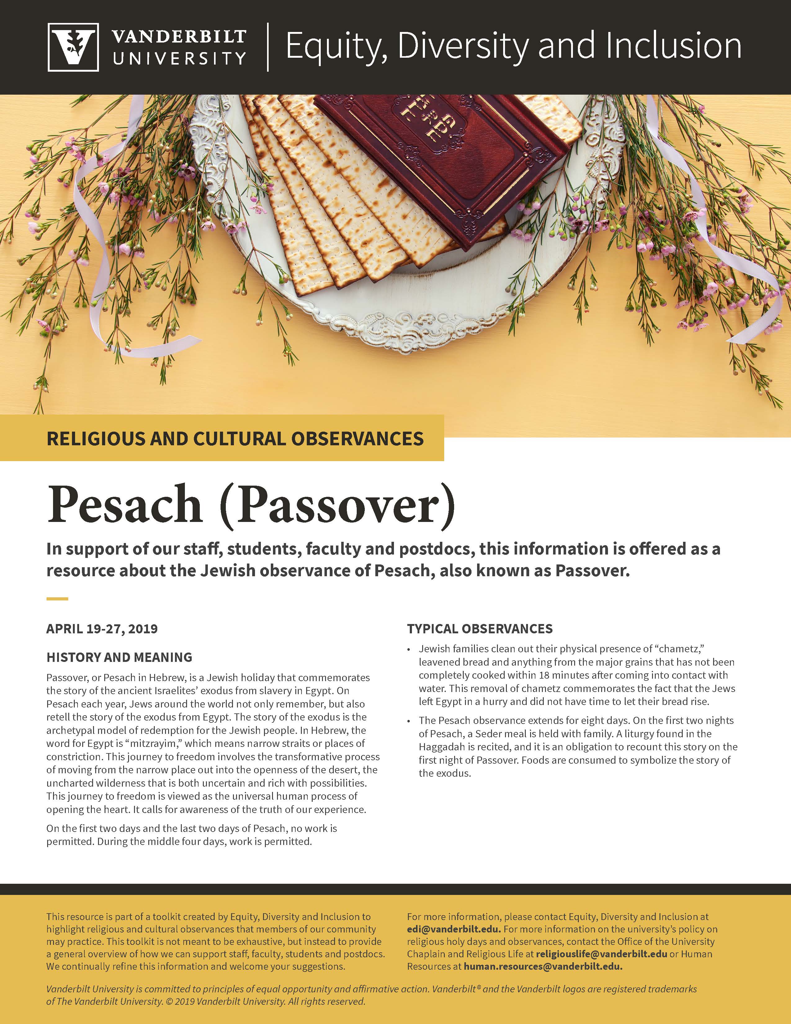 Pesach (Passover) | Equity, Diversity and Inclusion | Vanderbilt University