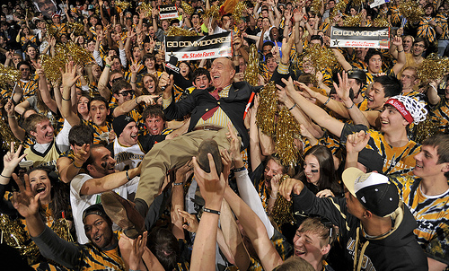 ESPN commentator Dick Vitale crowd surfs across Memorial Gymnasium before the VU-Kentucky game.