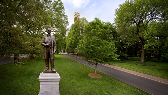 Cornelius Vanderbilt Statue, Kirkland Hall in background.