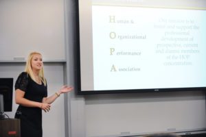 Katherine Calvert (MBA'18) at Vanderbilt's HOPA Symposium for HR candidates