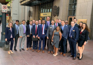 A group of Vanderbilt Business students pose outside the Deloitte Atlanta office during the 2019 Consulting Trek