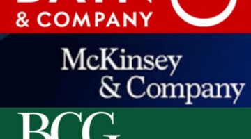 Logos from the Big Three firms. Bain, McKinsey, and BCG