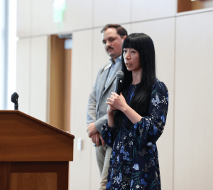 Pictured: Wendy Liu speaking at Orientation