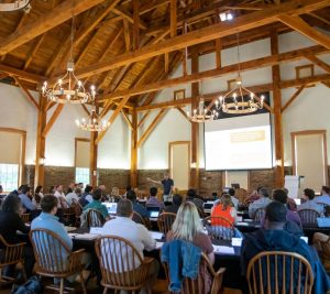 Pictured: Vanderbilt Executive MBA Class of 2025 gather for New Harmony, Indiana residency