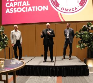 Pictured: Tom Steenburgh (left), Bruce Evans (middle), Stuart McWhorter (right) at the Greater Nashville Venture Capital Association kickoff event hosted by Vanderbilt Business.