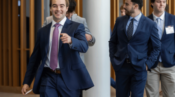 Pictured: Accelerator students walk through the hall at Vanderbilt Business. This photo was taken the week of HCA Healthcare was the project client.