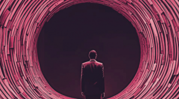 Pictured: Image from Fast Company/Pixabay. Person is standing with their back facing the camera. The person is wearing a suit and is facing toward a tunnel.