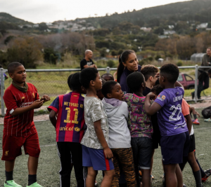 Pictured: In 2023, Ambrose and the soccer team traveled to South Africa. There they helped stage a soccer clinic with Hout Bay United FC, a non-profit dedicated to enriching the community through sport (Laura Topp/Vanderbilt Athletics).