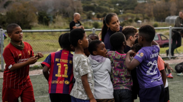 Pictured: In 2023, Ambrose and the soccer team traveled to South Africa. There they helped stage a soccer clinic with Hout Bay United FC, a non-profit dedicated to enriching the community through sport (Laura Topp/Vanderbilt Athletics).