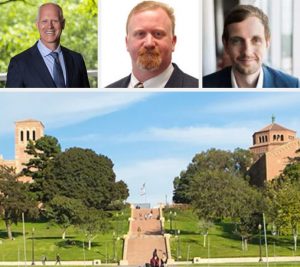 Pictured: In a grid, a photo of the UCLA campus is horizontal. Above the campus image, the three organizers of the 2025 Thought Leadership for the Sales Profession conference are shown.