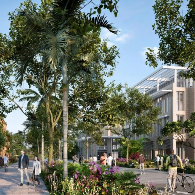 Pictured: View looking west on Evernia Street (Conceptual rendering by Elkus Manfredi Architects)