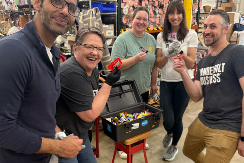 Pictured: Vanderbilt Business students, alumni, and staff pose for a photo while volunteering for the 2025 Owen Community Service Day.