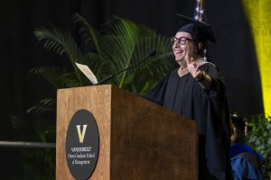 Jeremy Padawer giving the keynote address at Vanderbilt Business