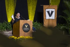 Jeremy Padawer giving the keynote address at Vanderbilt Business
