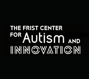 Pictured: On a black background, the Frist Center For Autism and Innovation is written in white.