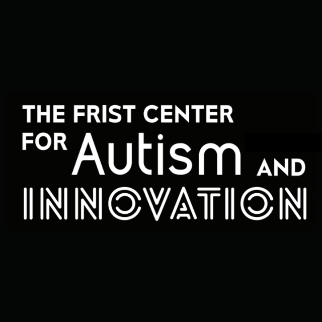Pictured: On a black background, the Frist Center For Autism and Innovation is written in white.