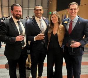 Pictured: Vanderbilt Business Luis pictured with Bass Military Scholars (all MBA'25); left to right: Jack Conway, George Fletcher, Luis, R.J. Natherson