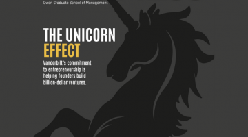 Pictued: The cover of the 2025 edition of the Vanderbilt Business Magazine. The cover features a unicorn and is symbol of the cover article, on Launching Unicorns which discusses entrepreneurship at Vanderbilt Business.