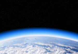 View of part of earth from space with ozone layer 