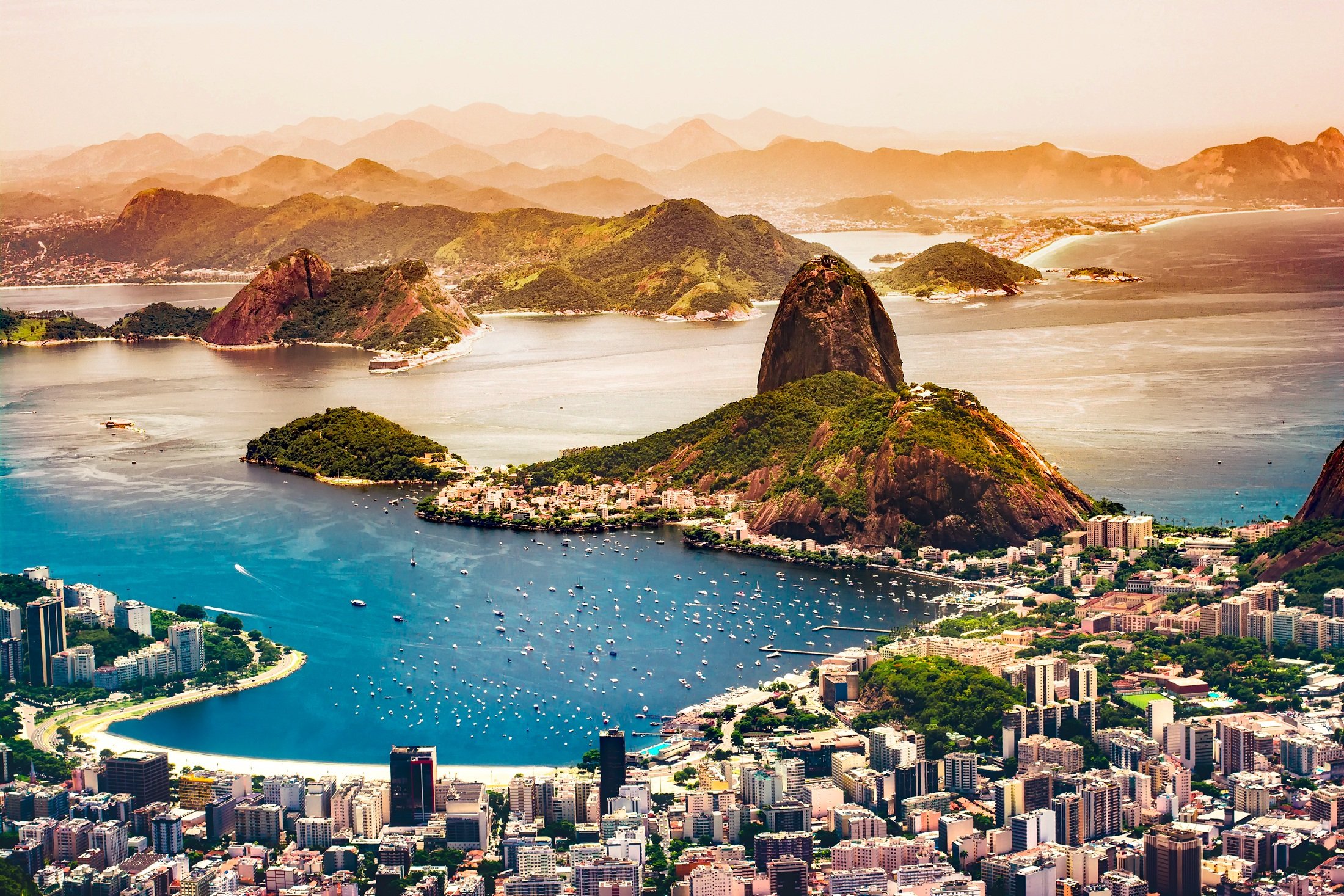 Landscape photo of sea and the city of Rio de Janeiro.