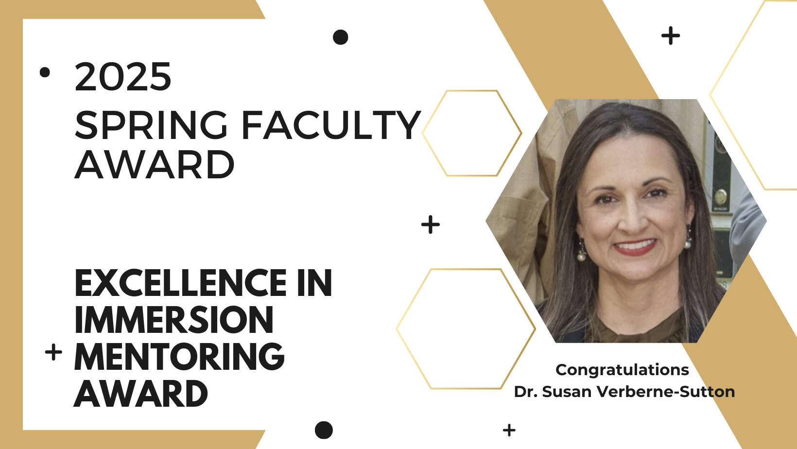 Susan Verberne-Sutton receives a 2025 Excellence in Immersion Mentoring Award at Spring VU Faculty Awards