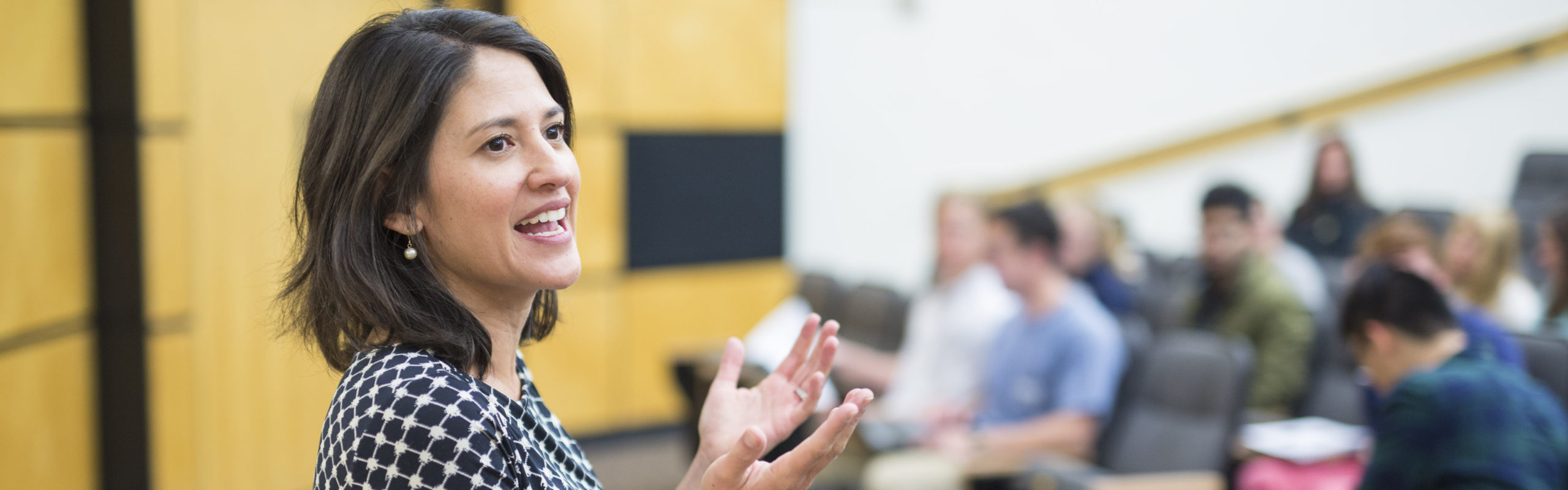 Economics professor Christina Rennhoff teaches a class in a lecture hall