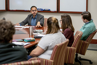 Clinical Law Professor G.S. Hans teaches his First Amendment Clinic in the Alexander Room at Vanderbilt Law School.