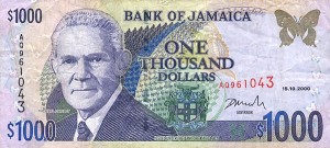 $1000 Jamaican Banknote depicting Michael Manley