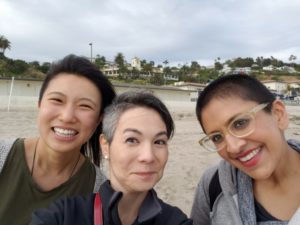 Laura (center) walking the beach after the Progressive Asian American Christians conference with Ophelia Hu Kinney (right), of the Reconciling Ministries Project, and the Reverend Tuhina Rasche (left), Minister of Small Groups at University AME Zion Church