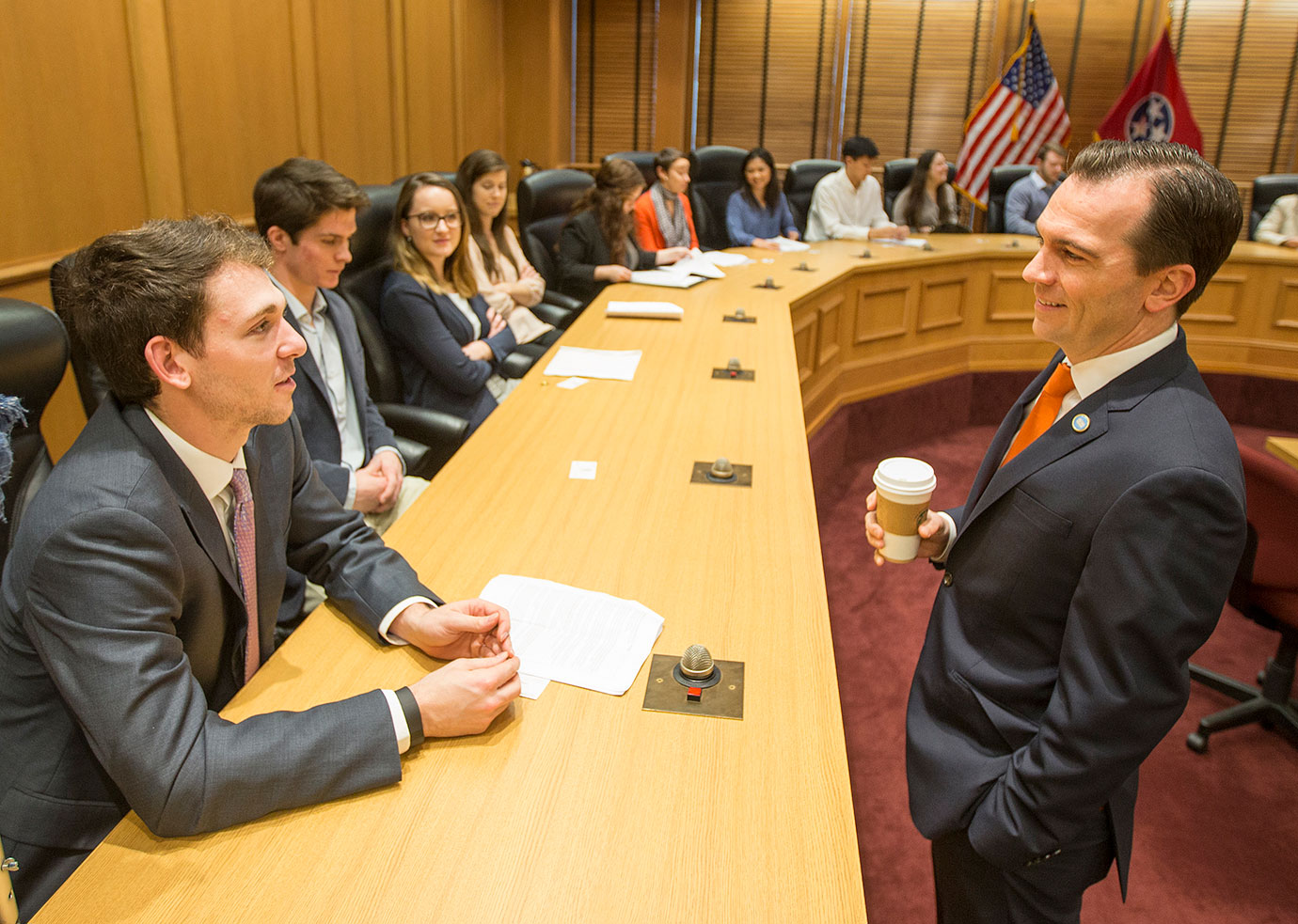 Rep. John Ray Clemmons greets students during their visit to Capitol Hill.