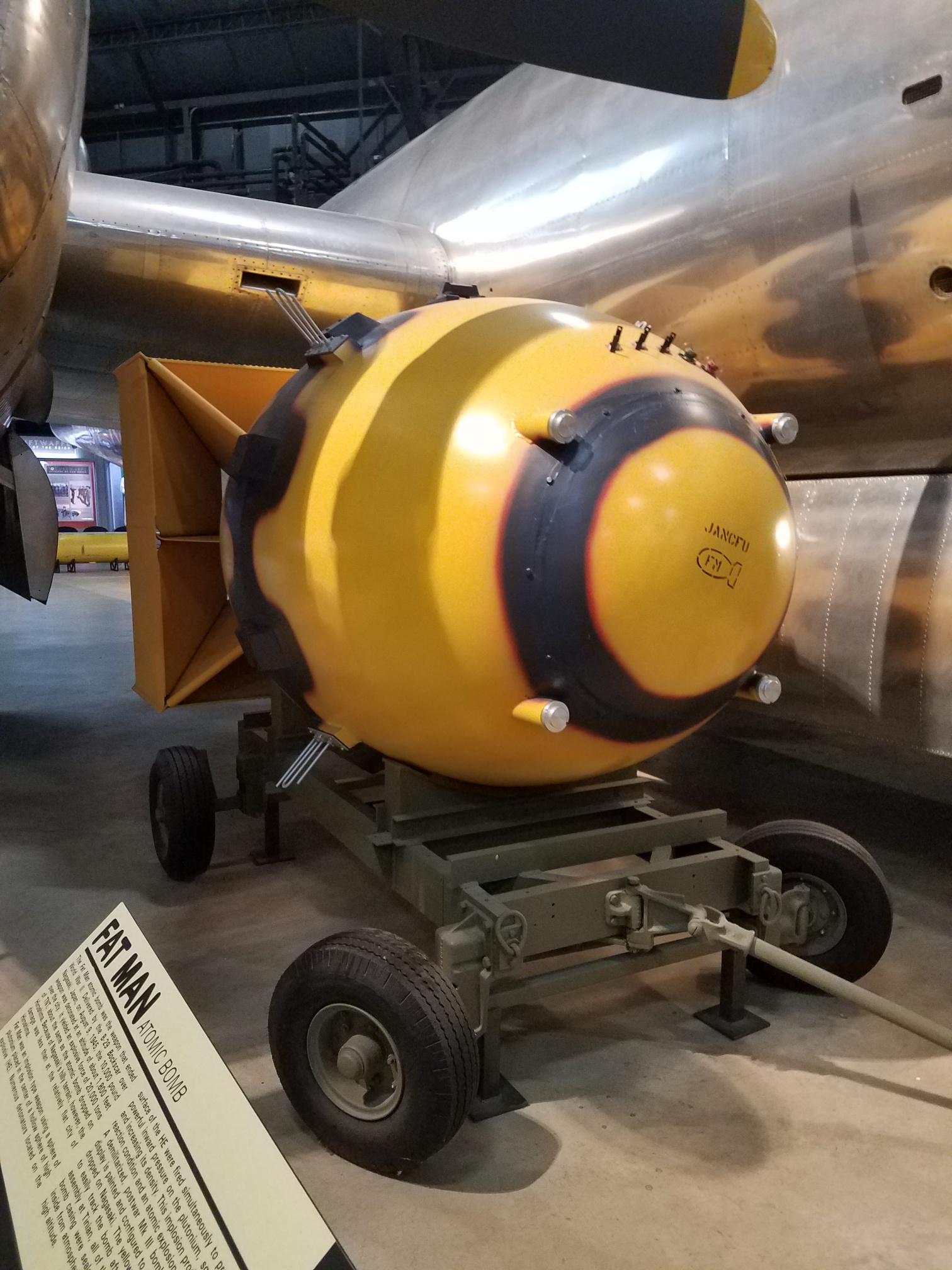 A replica of the atomic bomb dropped and detonated over the Japanese city of Nagasaki that ended WWII.