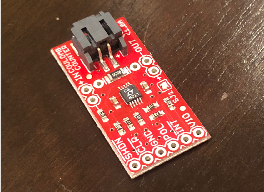 The LTC 4150 coulomb counter will help us calculate the percentage of remaining battery which can then be converted into a green, yellow, or red light from an RGB LED. This will allow users to quickly assess battery life.