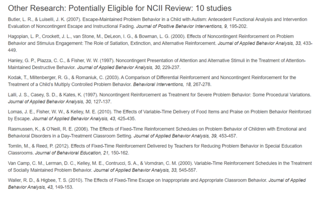 Additional articles provided by the NCII for nontingent reinforcement 