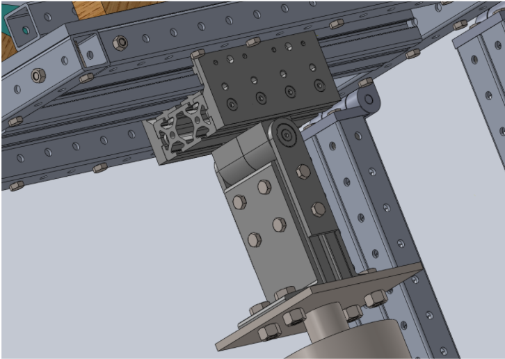 Hinge allows for rotation as hydraulic lift raises/lowers.