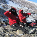 Tedd Bibby and Erin Hoeft record field data in Ong Valley in 2011.