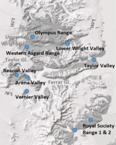Map of the MDV with proposed field sites that will be covered in two field seasons in Antarctica.